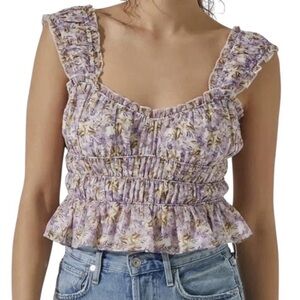 ASTR THE LABEL Floral Ruffle Crop Stretch Top